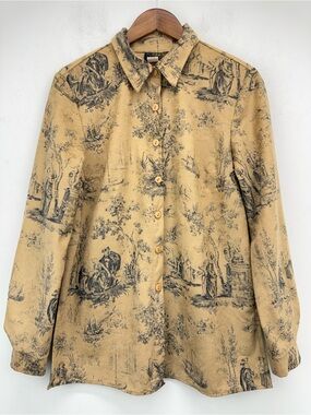 Vintage David Paul New York size Large Women’s Tan Black Button Up Shirt